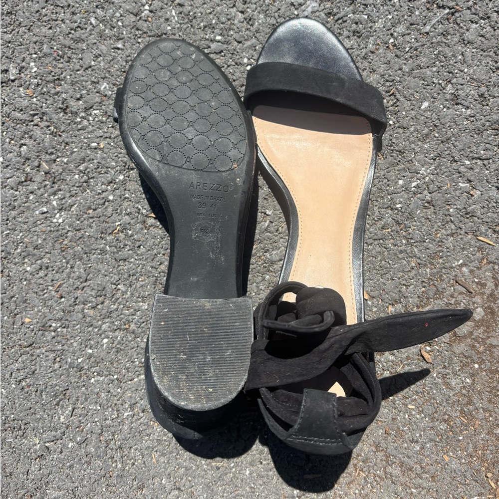 Arezzo Black Suede Ankle Tie Heeled Sandals